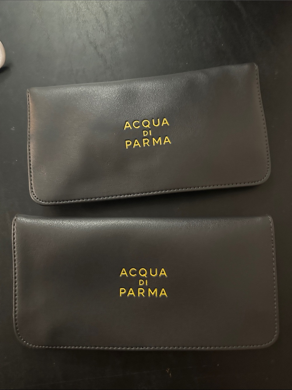 2 Acqua Di Parma Black Pouches with Gold Logo